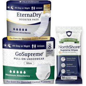 NorthShore GoSupreme Underwear, Medium with Booster Pads and Supreme Wipes for Men and Women