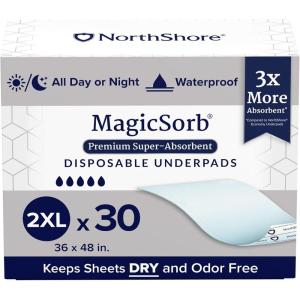 NorthShore MagicSorb, 36 x 48, 96 oz., Super-Absorbent Extra Long Underpads, 2XL, Case/30 (5/6s)(2X-Large (24 Count))
