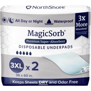 NorthShore MagicSorb, 36 x 48, 96 oz., Super-Absorbent Extra Long Underpads, 2XL, Case/30 (5/6s)(3X-Large 36×60 in. (2 Count))
