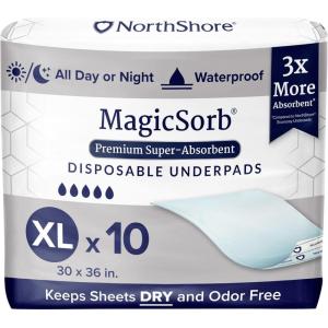 NorthShore MagicSorb, 36 x 48, 96 oz., Super-Absorbent Extra Long Underpads, 2XL, Case/30 (5/6s)(X-Large (10 Count))
