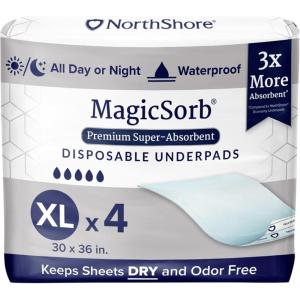 NorthShore MagicSorb, 36 x 48, 96 oz., Super-Absorbent Extra Long Underpads, 2XL, Case/30 (5/6s)(X-Large 30×36 in. (4 Count))