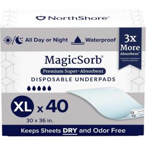 NorthShore MagicSorb, 36 x 48, 96 oz., Super-Absorbent Extra Long Underpads, 2XL, Case/30 (5/6s)(X-Large (40 Count))