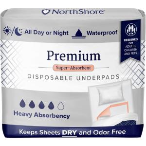 NorthShore Premium, 36 x 36, 45 oz., Peach Super-Absorbent Underpads (Chux), X-Large, Case/80 (8/10s)(X-Large 36×36 in. (80 Count))
