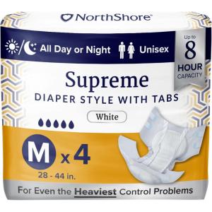 NorthShore Supreme Tab-Style Briefs for Men and Women (White, Medium, 60 Count)(Medium (Pack of 4))
