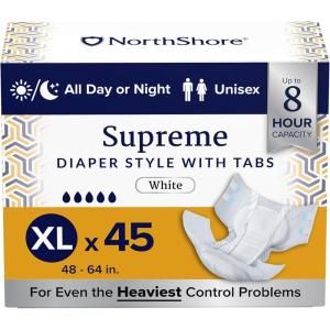 NorthShore Supreme Tab-Style Briefs for Men and Women (White, Medium, 60 Count)(X-Large (45 Count))
