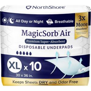 Northshore MagicSorb Air, 36 x 48, 96 oz, Super-Absorbent Extra Long Underpads, 2XL, Case/30 (5/6s)(X-Large 30×36 Inch (10 Count))