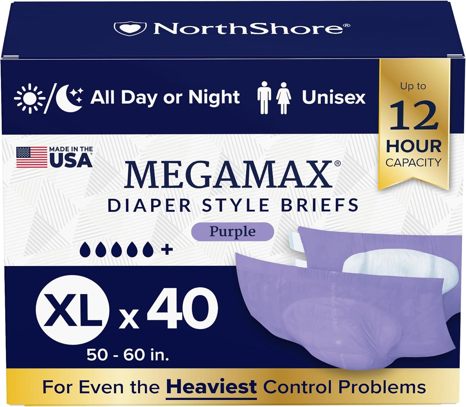 image:imageNorthShore MegaMax 12Hour HBL Adult Diapers for Heavy Bladder Leaks Medium 10 Count White 3244 inches TabStyle Incontinence Underwear for Men Women amp TeensPurple