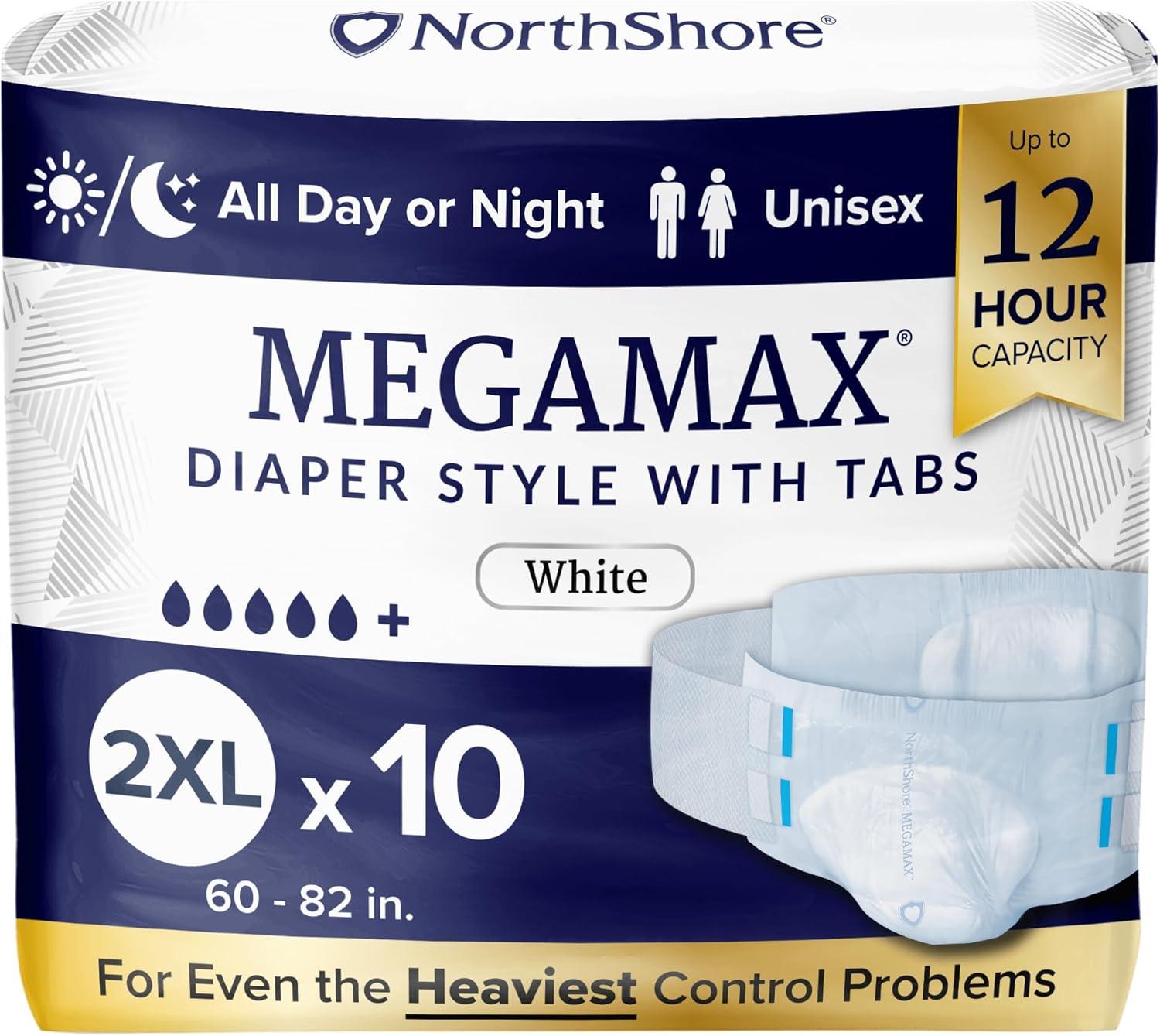 image:imageNorthShore MegaMax 12Hour HBL Adult Diapers for Heavy Bladder Leaks Medium 10 Count White 3244 inches TabStyle Incontinence Underwear for Men Women amp TeensWhite
