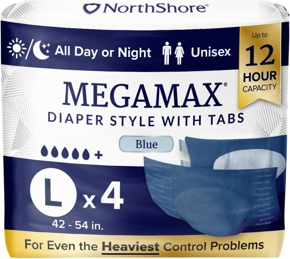 image:imageNorthShore MegaMax 12Hour HBL Adult Diapers for Heavy Bladder Leaks Medium 10 Count White 3244 inches TabStyle Incontinence Underwear for Men Women amp TeensBlue