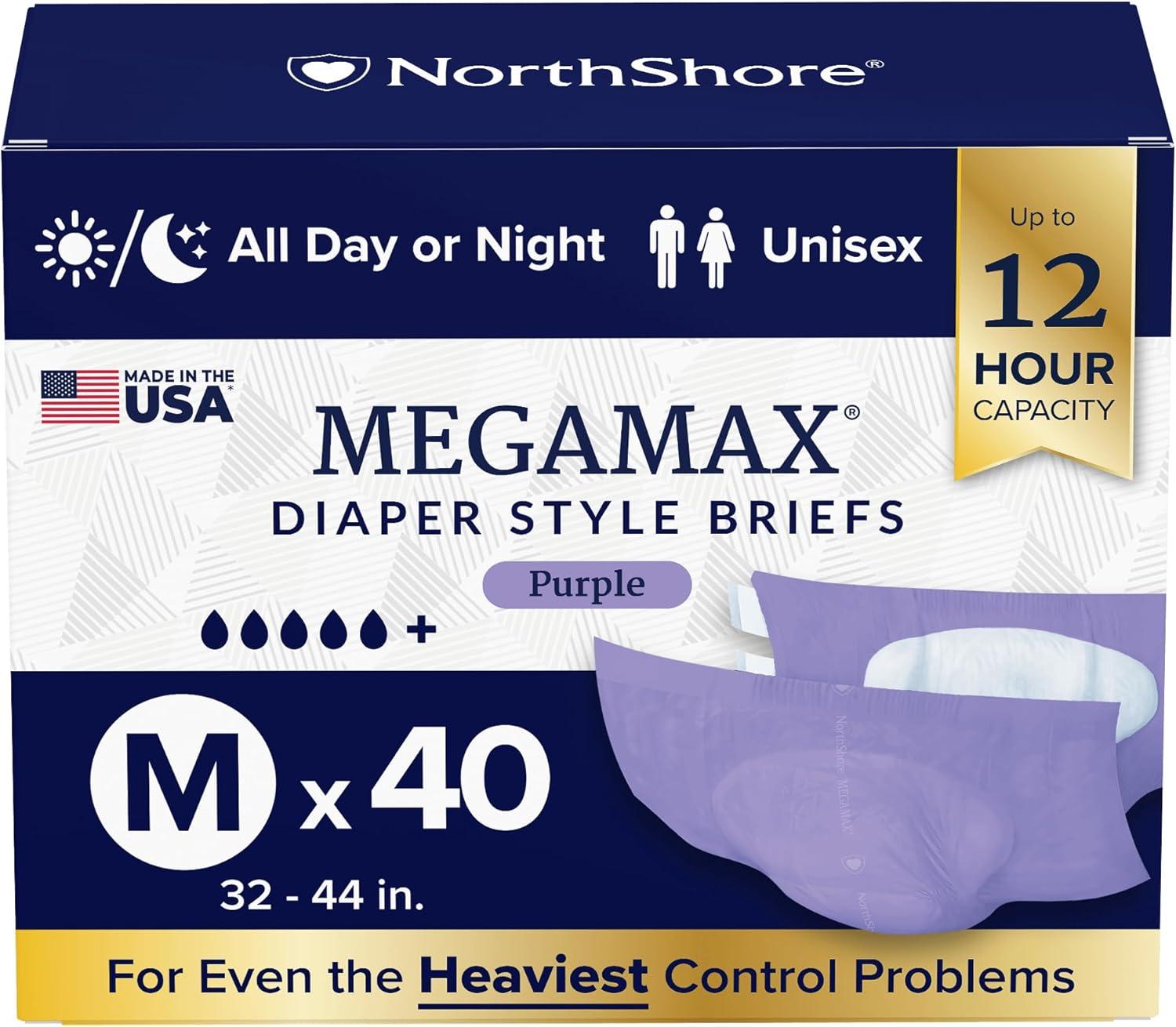 image:imageNorthShore MegaMax 12Hour HBL Adult Diapers for Heavy Bladder Leaks Medium 10 Count White 3244 inches TabStyle Incontinence Underwear for Men Women amp TeensPurple