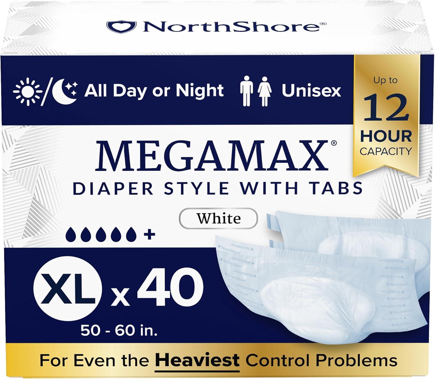 image:imageNorthShore MegaMax 12Hour HBL Adult Diapers for Heavy Bladder Leaks Medium 10 Count White 3244 inches TabStyle Incontinence Underwear for Men Women amp TeensWhite
