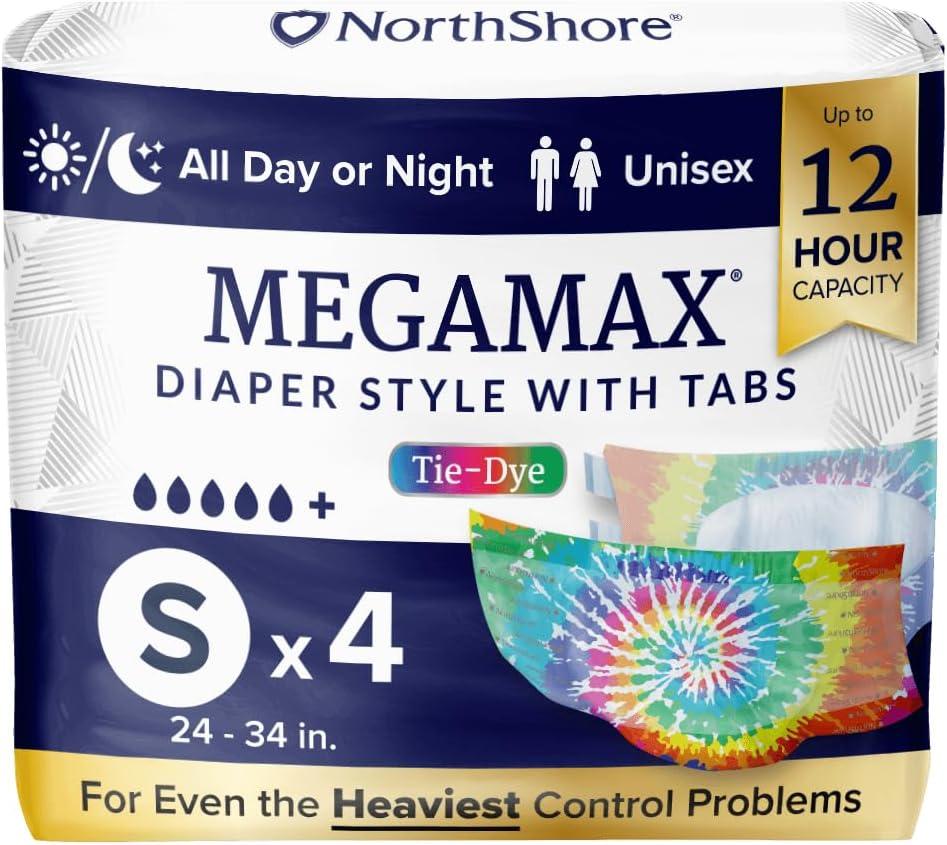 image:imageNorthShore MegaMax 12Hour HBL Adult Diapers for Heavy Bladder Leaks Medium 10 Count White 3244 inches TabStyle Incontinence Underwear for Men Women amp TeensTiedye