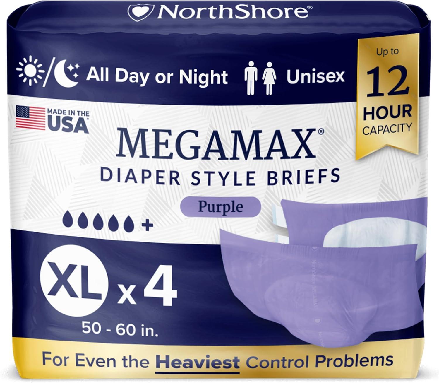 image:imageNorthShore MegaMax 12Hour HBL Adult Diapers for Heavy Bladder Leaks Medium 10 Count White 3244 inches TabStyle Incontinence Underwear for Men Women amp TeensPurple