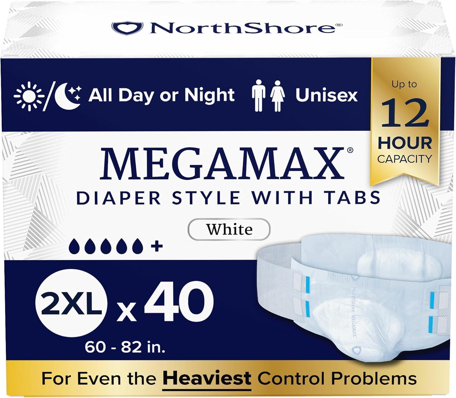 image:imageNorthShore MegaMax 12Hour HBL Adult Diapers for Heavy Bladder Leaks Medium 10 Count White 3244 inches TabStyle Incontinence Underwear for Men Women amp TeensWhite
