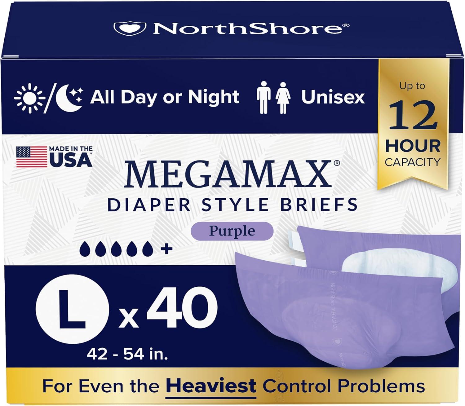 image:imageNorthShore MegaMax 12Hour HBL Adult Diapers for Heavy Bladder Leaks Medium 10 Count White 3244 inches TabStyle Incontinence Underwear for Men Women amp TeensPurple