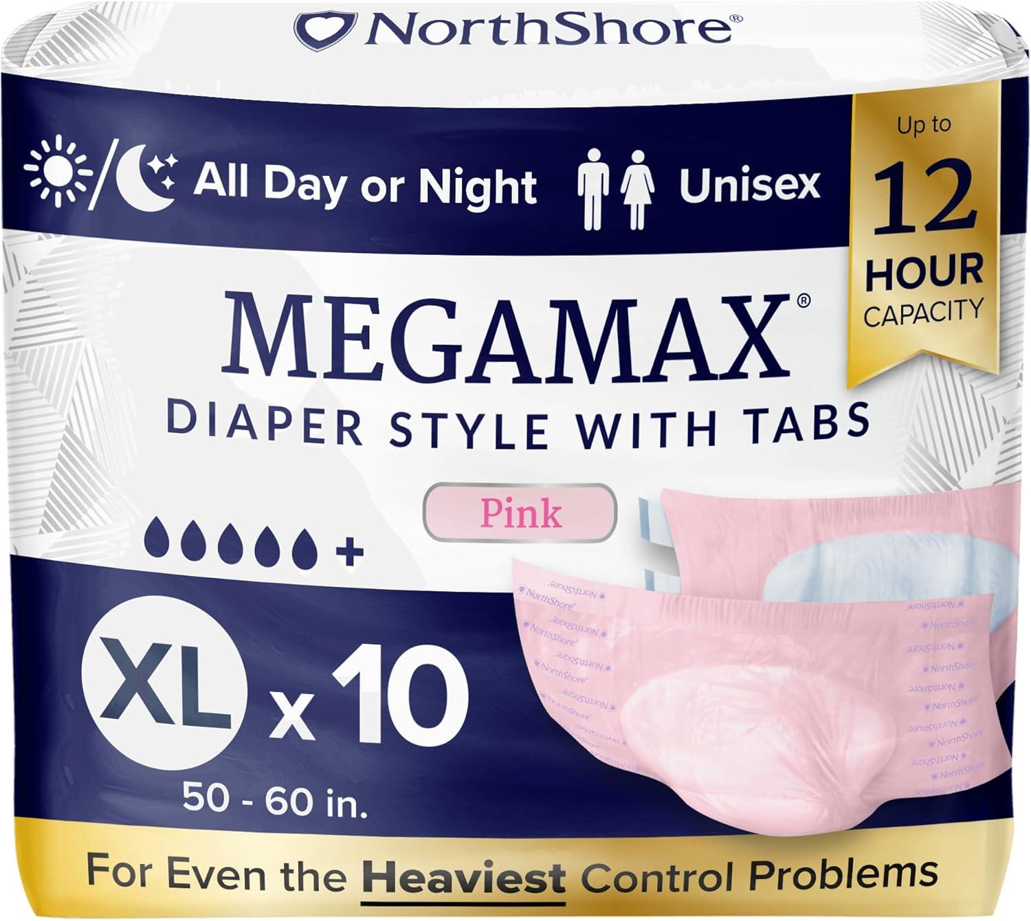 image:imageNorthShore MegaMax 12Hour HBL Adult Diapers for Heavy Bladder Leaks Medium 10 Count White 3244 inches TabStyle Incontinence Underwear for Men Women amp TeensPink