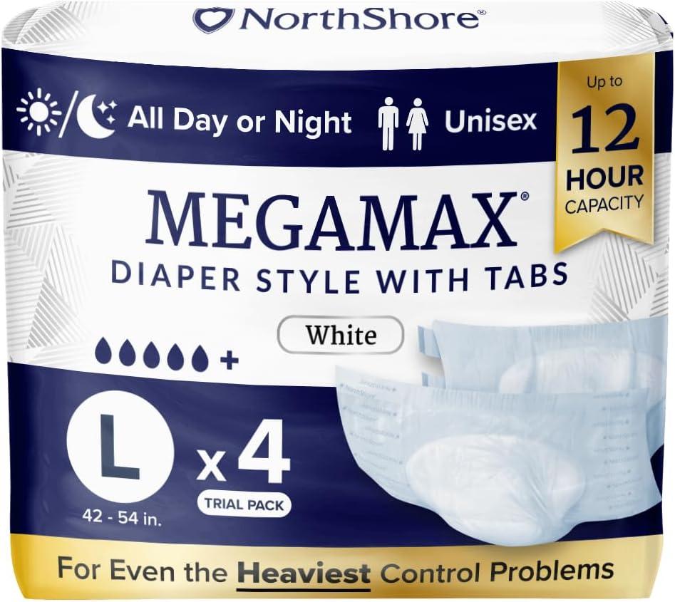 image:imageNorthShore MegaMax 12Hour HBL Adult Diapers for Heavy Bladder Leaks Medium 10 Count White 3244 inches TabStyle Incontinence Underwear for Men Women amp TeensWhite