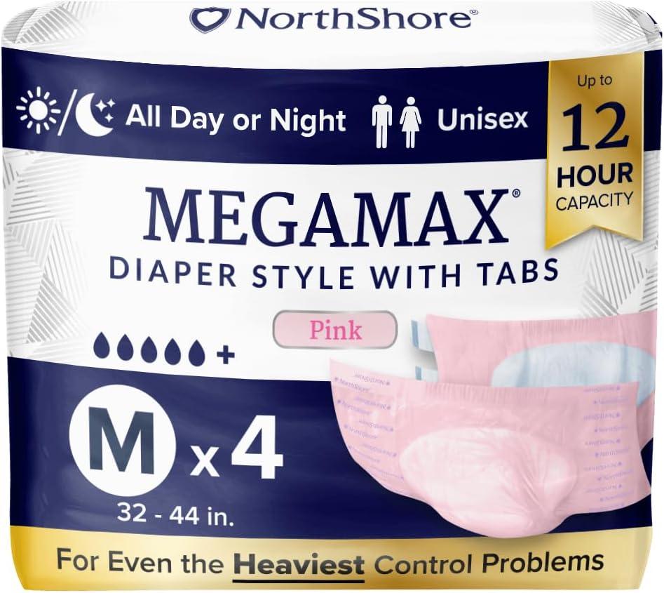 image:imageNorthShore MegaMax 12Hour HBL Adult Diapers for Heavy Bladder Leaks Medium 10 Count White 3244 inches TabStyle Incontinence Underwear for Men Women amp TeensPink