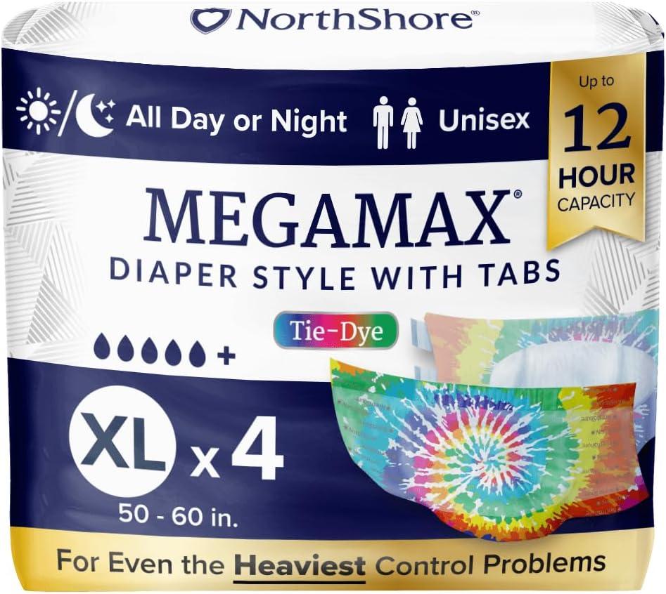 image:imageNorthShore MegaMax 12Hour HBL Adult Diapers for Heavy Bladder Leaks Medium 10 Count White 3244 inches TabStyle Incontinence Underwear for Men Women amp TeensTiedye