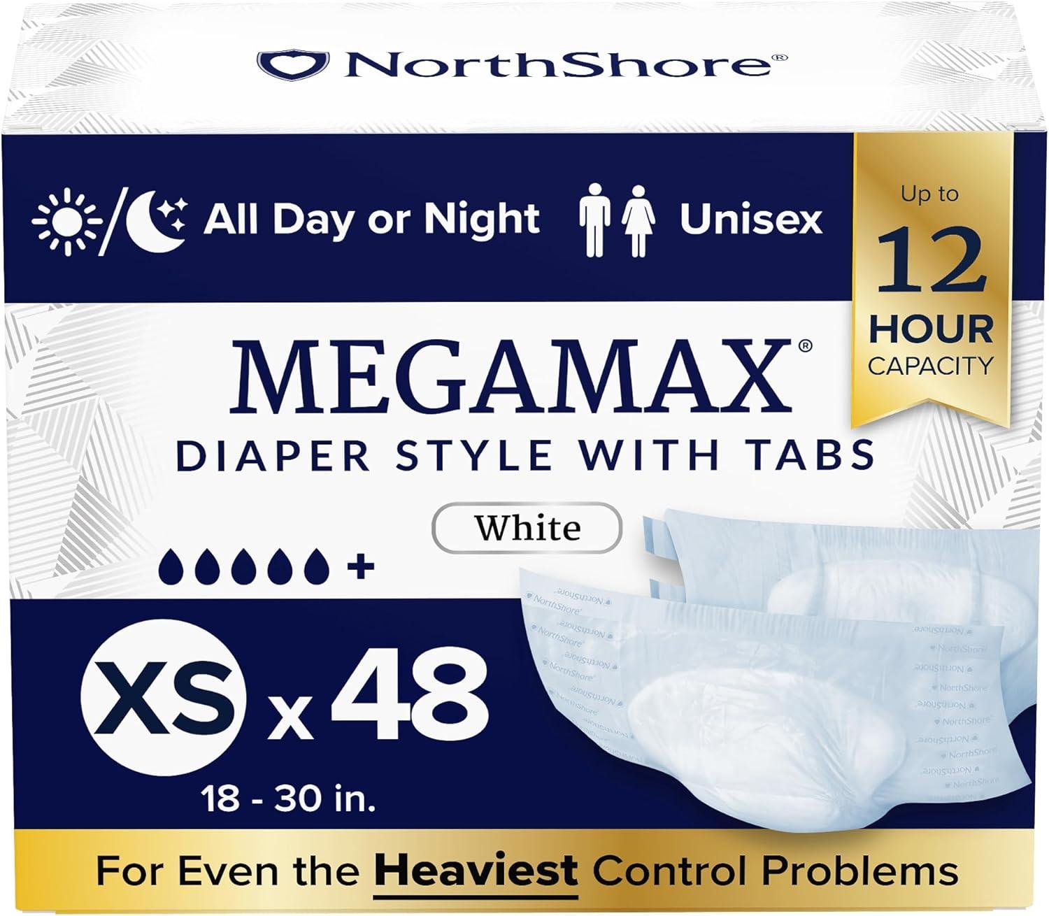 image:imageNorthShore MegaMax 12Hour HBL Adult Diapers for Heavy Bladder Leaks Medium 10 Count White 3244 inches TabStyle Incontinence Underwear for Men Women amp TeensWhite
