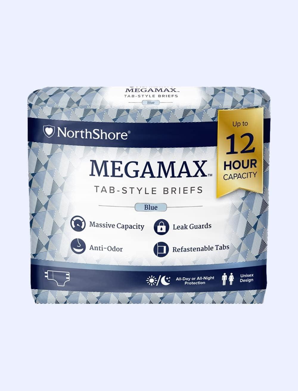 image:imageNorthShore MegaMax 12Hour HBL Adult Diapers for Heavy Bladder Leaks Medium 10 Count White 3244 inches TabStyle Incontinence Underwear for Men Women amp TeensBlue