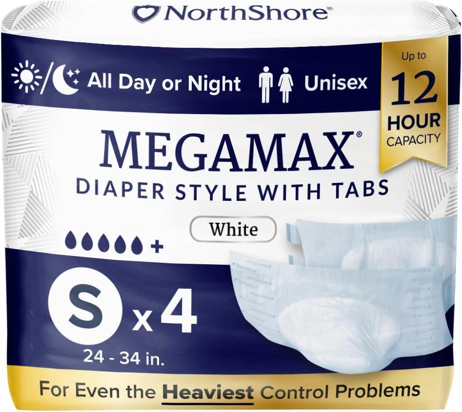 image:imageNorthShore MegaMax 12Hour HBL Adult Diapers for Heavy Bladder Leaks Medium 10 Count White 3244 inches TabStyle Incontinence Underwear for Men Women amp TeensWhite