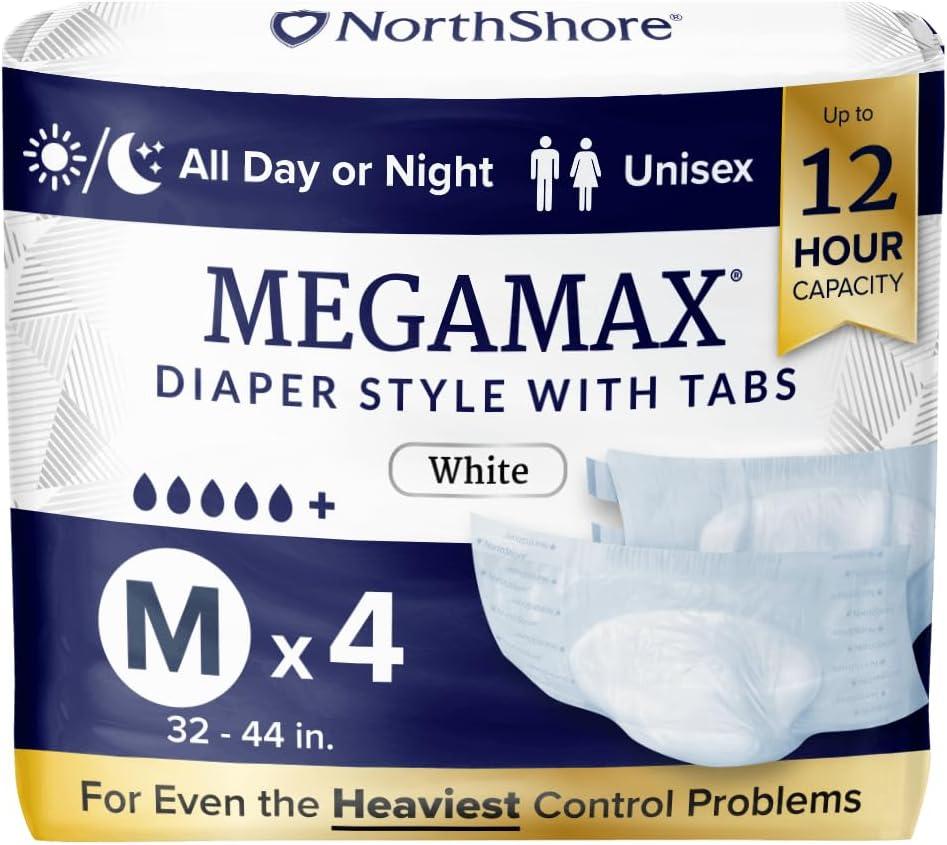 image:imageNorthShore MegaMax 12Hour HBL Adult Diapers for Heavy Bladder Leaks Medium 10 Count White 3244 inches TabStyle Incontinence Underwear for Men Women amp TeensWhite
