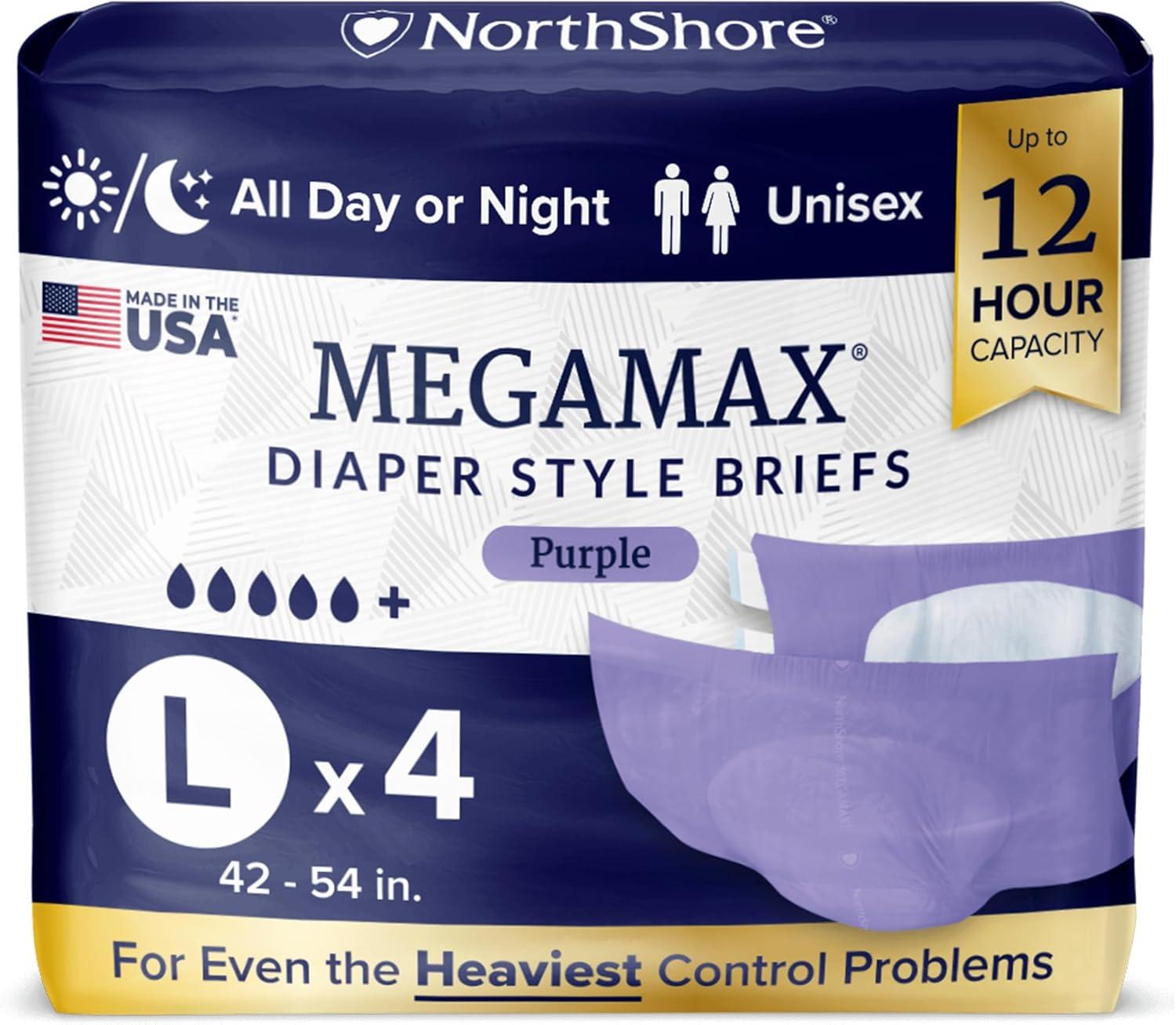 image:imageNorthShore MegaMax 12Hour HBL Adult Diapers for Heavy Bladder Leaks Medium 10 Count White 3244 inches TabStyle Incontinence Underwear for Men Women amp TeensPurple