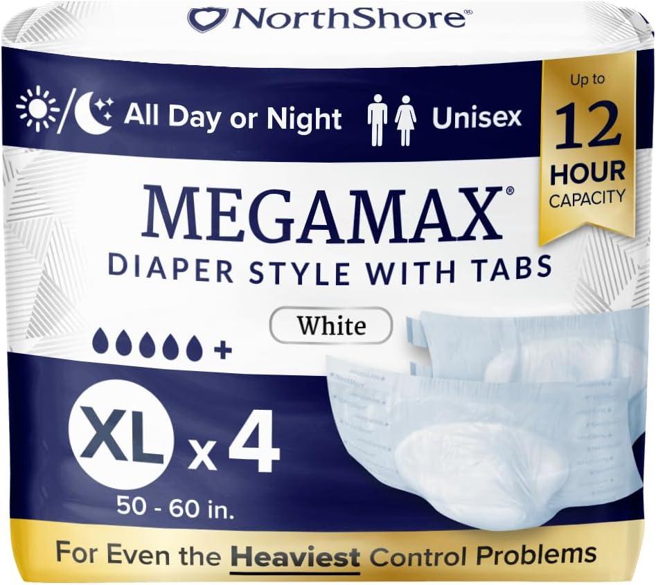 image:imageNorthShore MegaMax 12Hour HBL Adult Diapers for Heavy Bladder Leaks Medium 10 Count White 3244 inches TabStyle Incontinence Underwear for Men Women amp TeensWhite