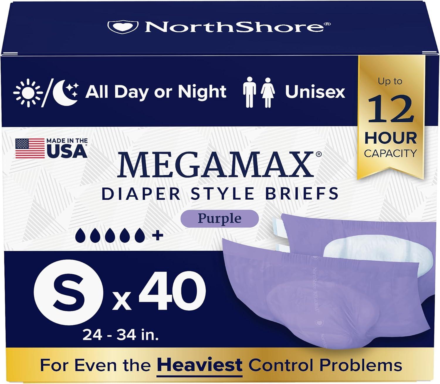 image:imageNorthShore MegaMax 12Hour HBL Adult Diapers for Heavy Bladder Leaks Medium 10 Count White 3244 inches TabStyle Incontinence Underwear for Men Women amp TeensPurple