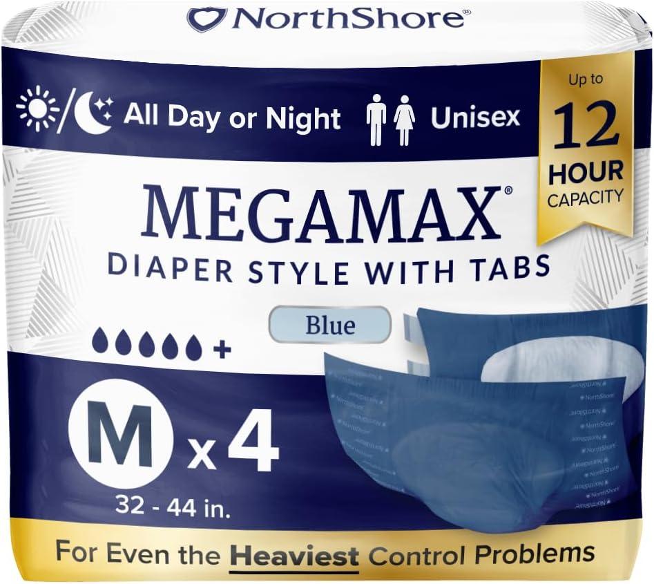 image:imageNorthShore MegaMax 12Hour HBL Adult Diapers for Heavy Bladder Leaks Medium 10 Count White 3244 inches TabStyle Incontinence Underwear for Men Women amp TeensBlue