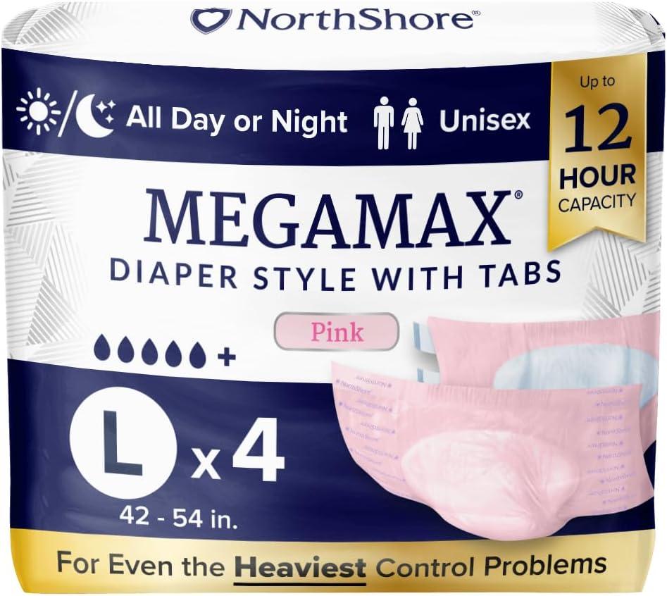 image:imageNorthShore MegaMax 12Hour HBL Adult Diapers for Heavy Bladder Leaks Medium 10 Count White 3244 inches TabStyle Incontinence Underwear for Men Women amp TeensPink