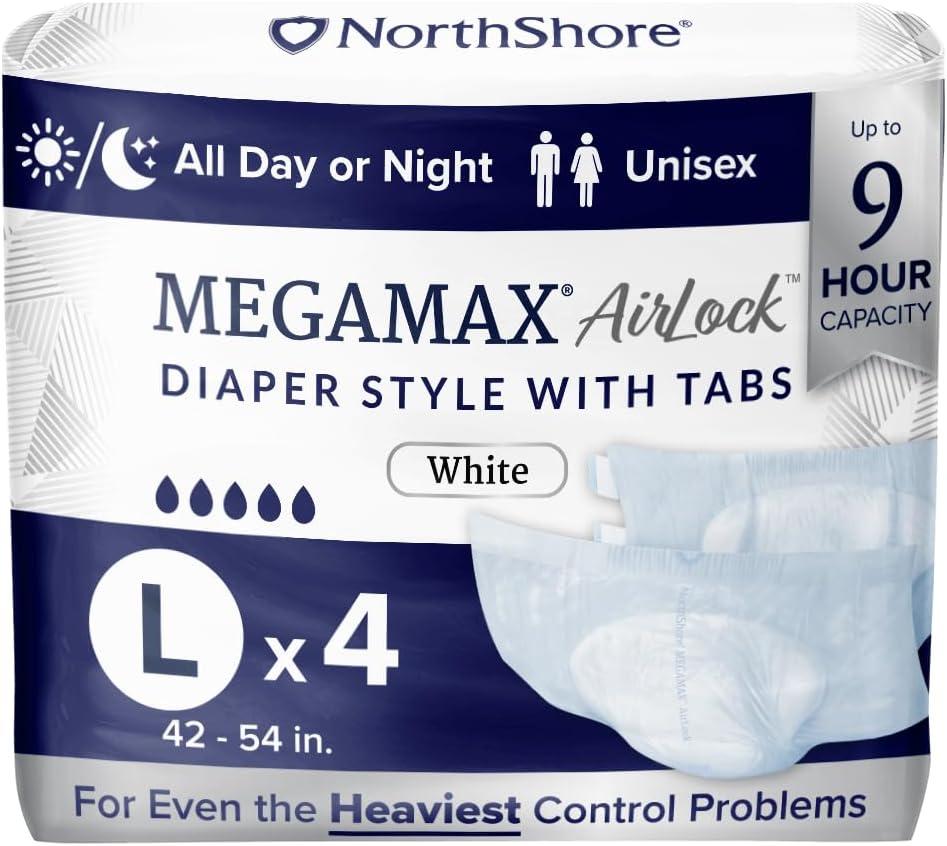 image:imageNorthShore MegaMax AirLock Breathable 9Hour HBL Adult Diapers for Heavy Bladder Leaks Medium 12 Count Black 3244 inches TabStyle Incontinence Underwear for Men Women amp TeensWhite