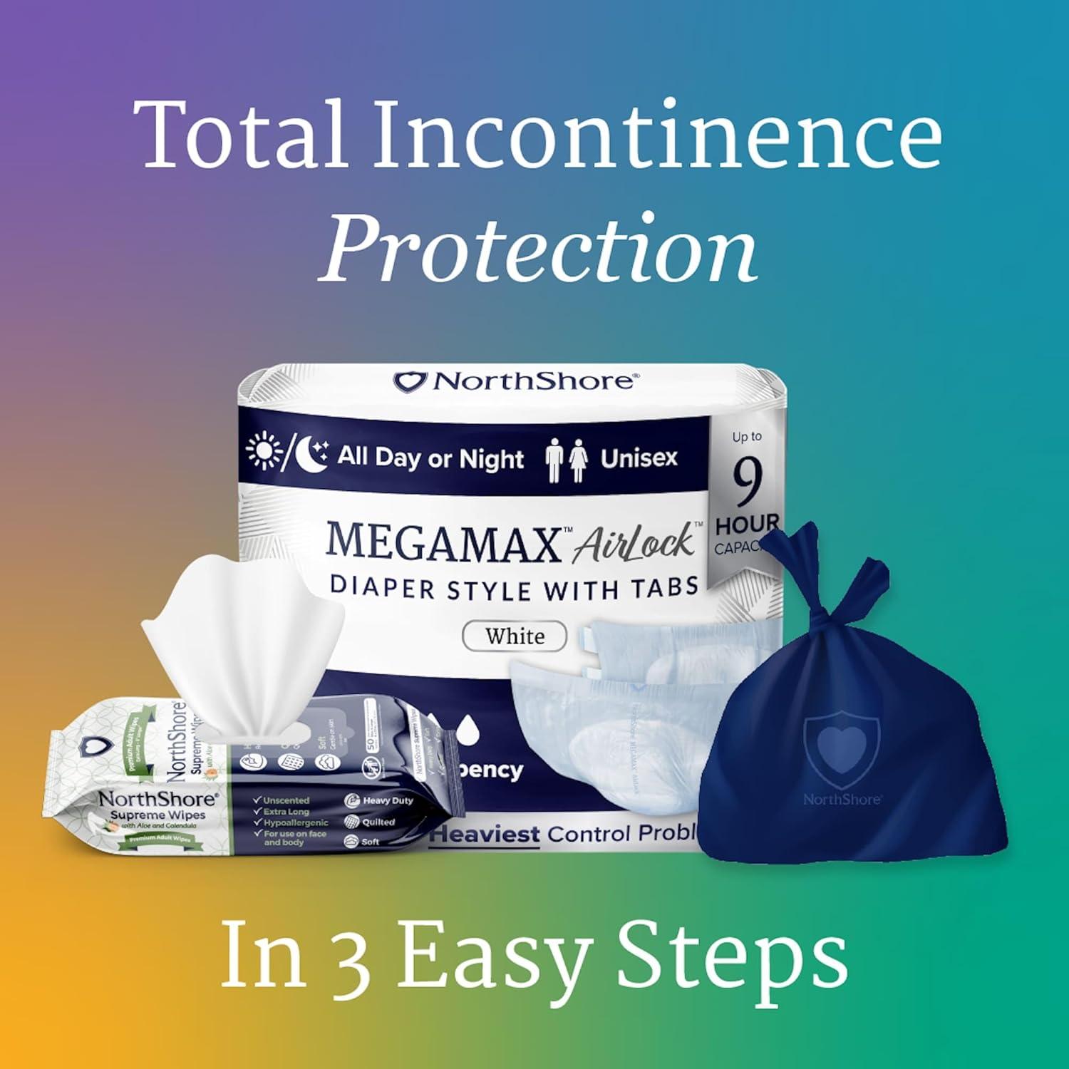 image:imageNorthShore MegaMax AirLock Breathable 9Hour HBL Adult Diapers for Heavy Bladder Leaks Medium 12 Count Black 3244 inches TabStyle Incontinence Underwear for Men Women amp TeensWhite