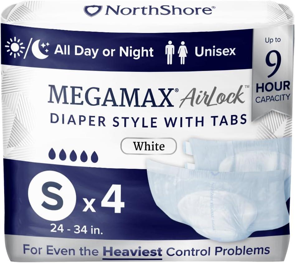 image:imageNorthShore MegaMax AirLock Breathable 9Hour HBL Adult Diapers for Heavy Bladder Leaks Medium 12 Count Black 3244 inches TabStyle Incontinence Underwear for Men Women amp TeensWhite