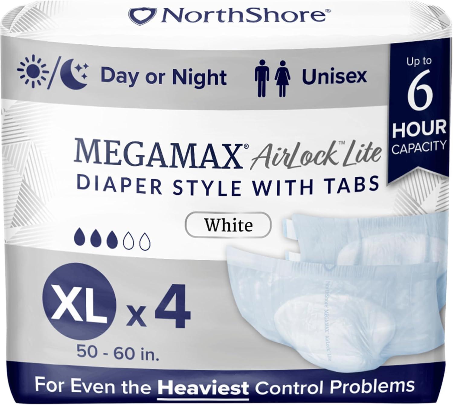image:imageNorthShore MegaMax AirLock Lite Breathable 6Hour TabStyle Adult Diapers Medium 12 Count Bag White 3244 inches Unisex Incontinence UnderwearWhite