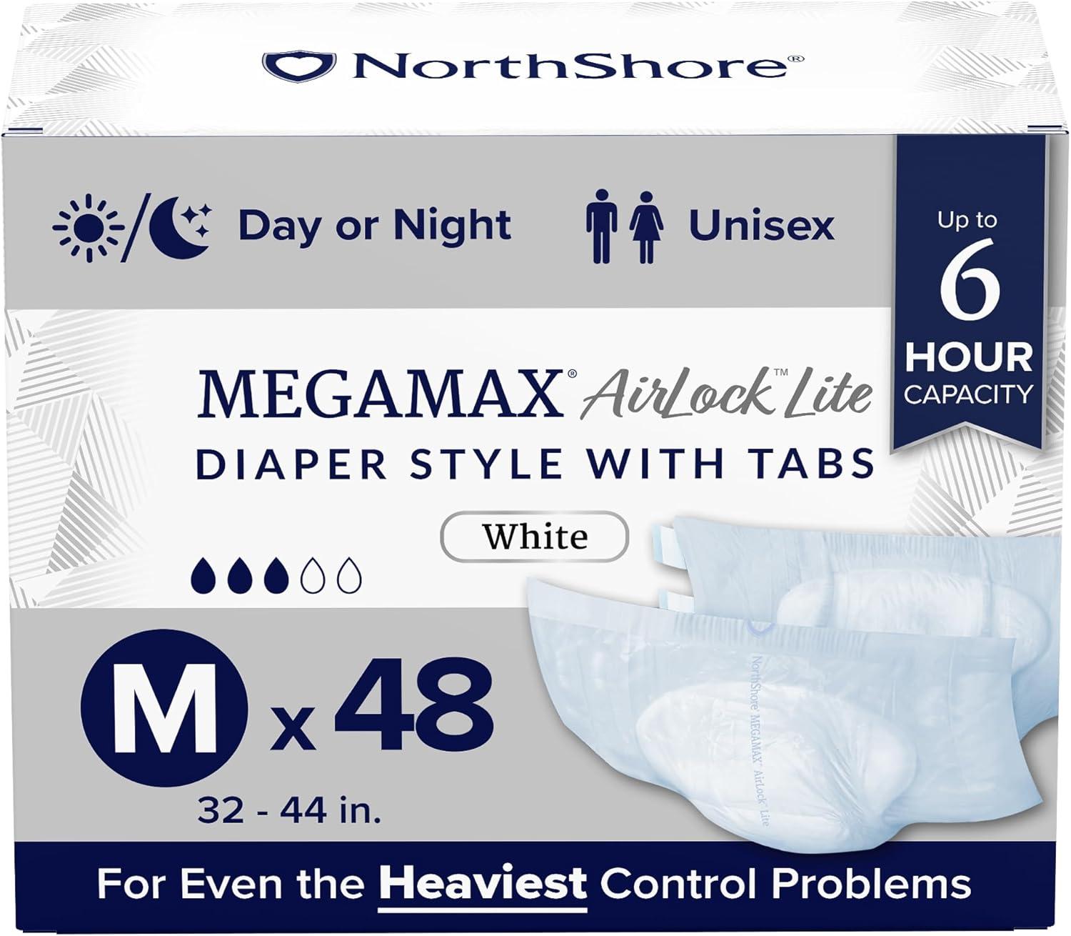 image:imageNorthShore MegaMax AirLock Lite Breathable 6Hour TabStyle Adult Diapers Medium 12 Count Bag White 3244 inches Unisex Incontinence UnderwearWhite
