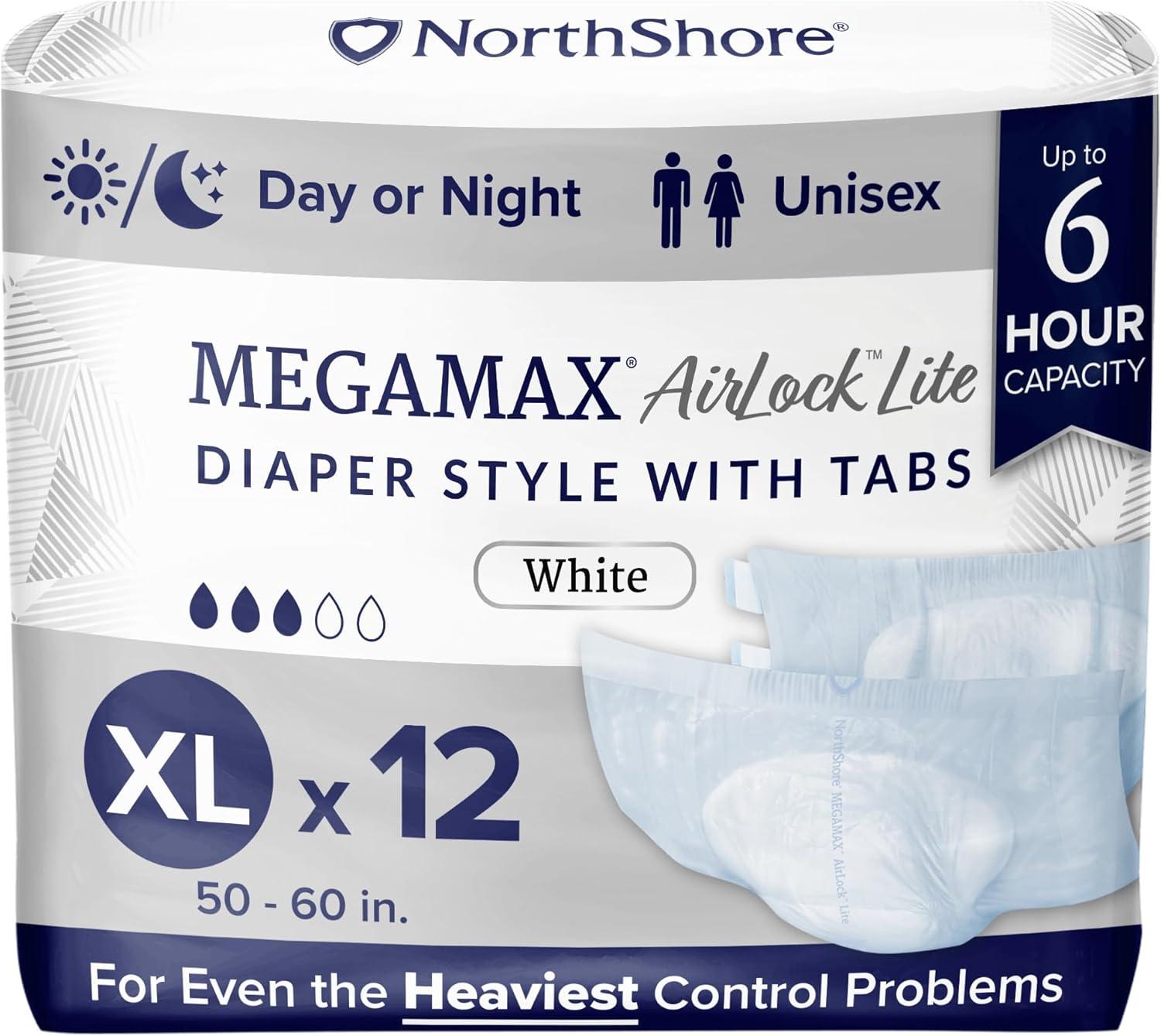 image:imageNorthShore MegaMax AirLock Lite Breathable 6Hour TabStyle Adult Diapers Medium 12 Count Bag White 3244 inches Unisex Incontinence UnderwearWhite
