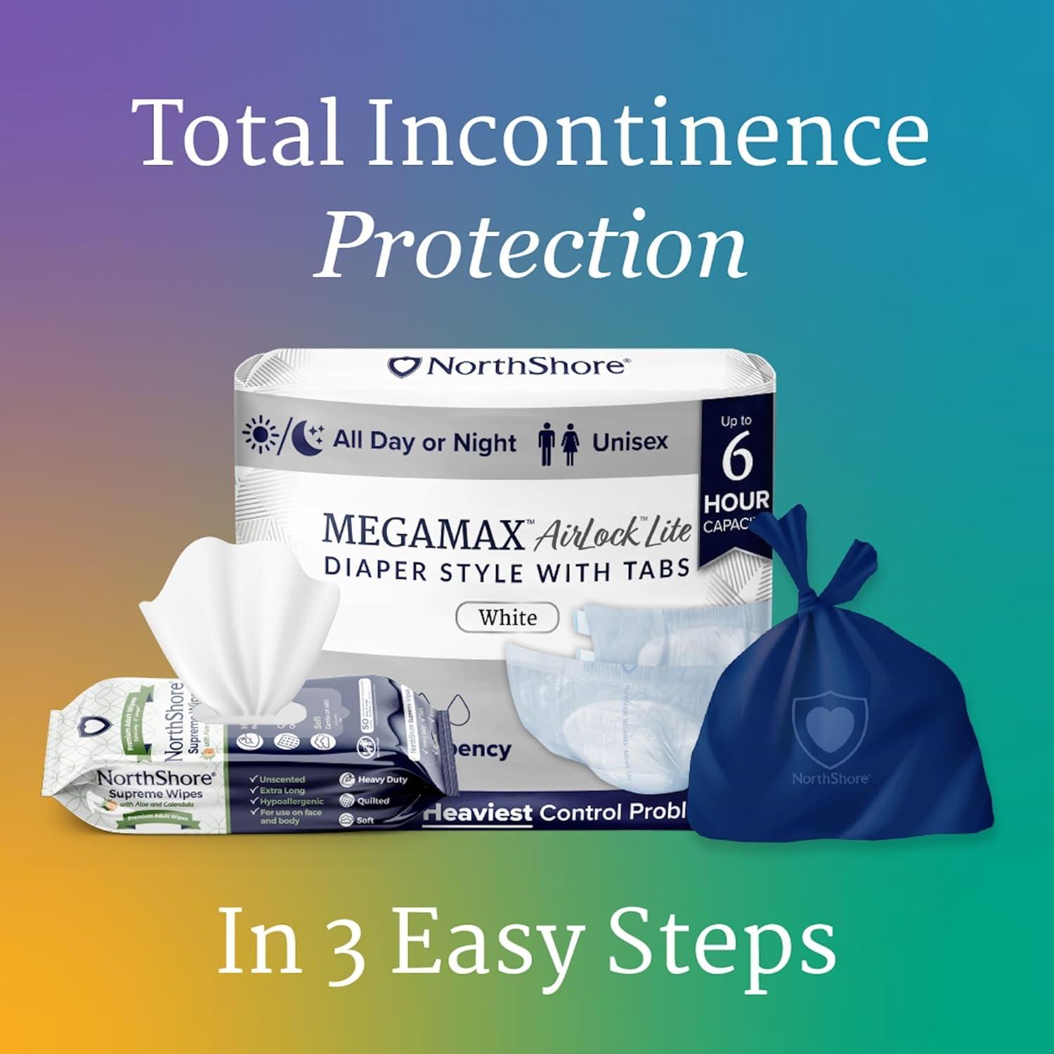 image:imageNorthShore MegaMax AirLock Lite Breathable 6Hour TabStyle Adult Diapers Medium 12 Count Bag White 3244 inches Unisex Incontinence UnderwearWhite