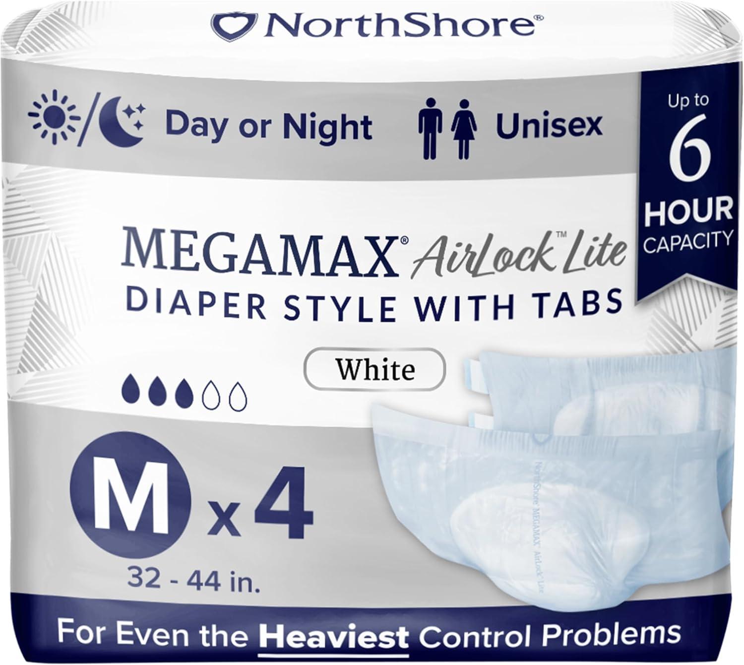 image:imageNorthShore MegaMax AirLock Lite Breathable 6Hour TabStyle Adult Diapers Medium 12 Count Bag White 3244 inches Unisex Incontinence UnderwearWhite