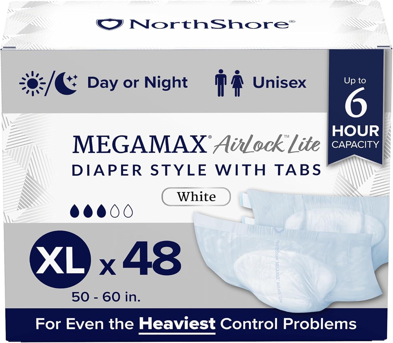 image:imageNorthShore MegaMax AirLock Lite Breathable 6Hour TabStyle Adult Diapers Medium 12 Count Bag White 3244 inches Unisex Incontinence UnderwearWhite