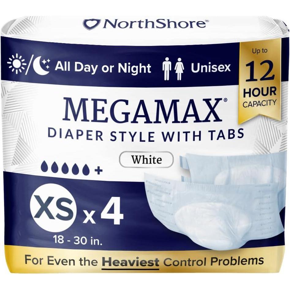 image:imageNorthShore MegaMax 12Hour HBL Adult Diapers for Heavy Bladder Leaks Medium 10 Count White 3244 inches TabStyle Incontinence Underwear for Men Women amp TeensWhite