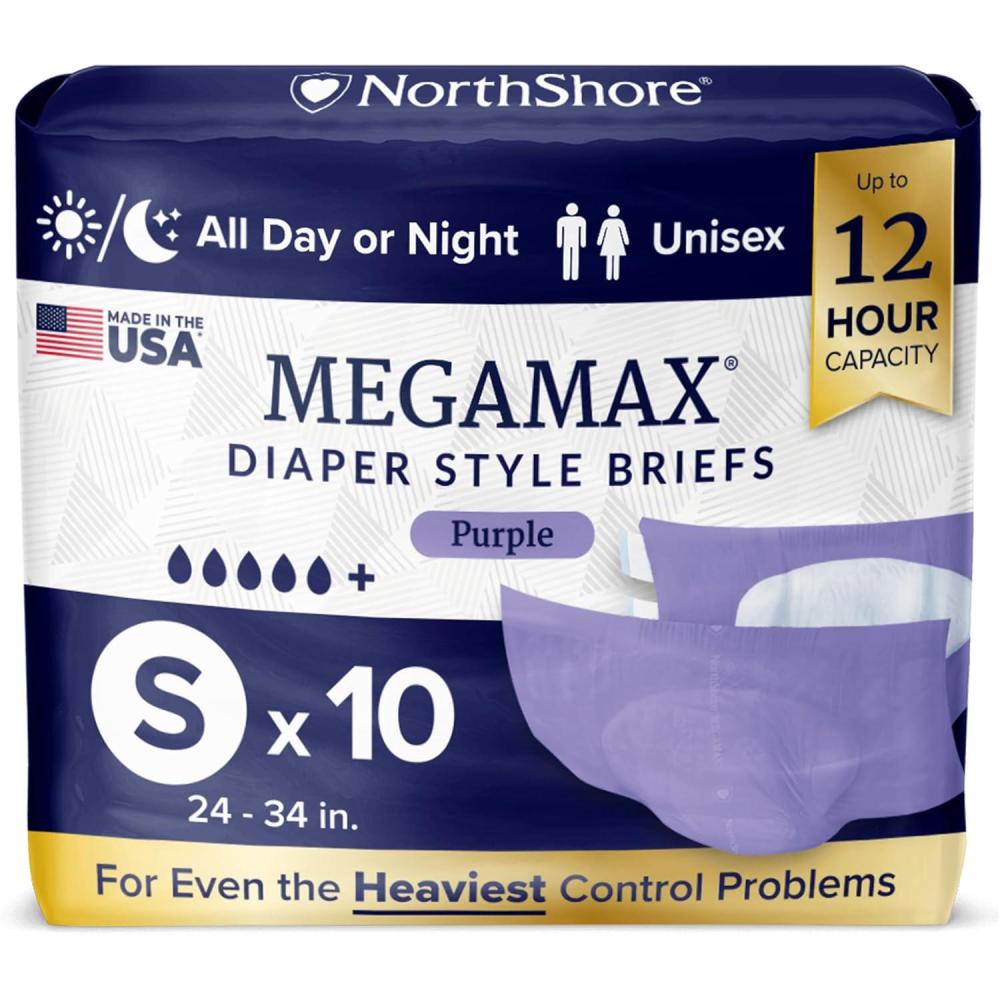image:imageNorthShore MegaMax 12Hour HBL Adult Diapers for Heavy Bladder Leaks Medium 10 Count White 3244 inches TabStyle Incontinence Underwear for Men Women amp TeensPurple